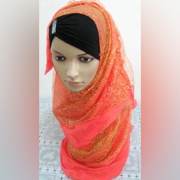 Muslim Islamic Women 2 Layered Mesh Scarf Long HeadWrap Arab Hijab Turban Shawls - Picture 7 of 16